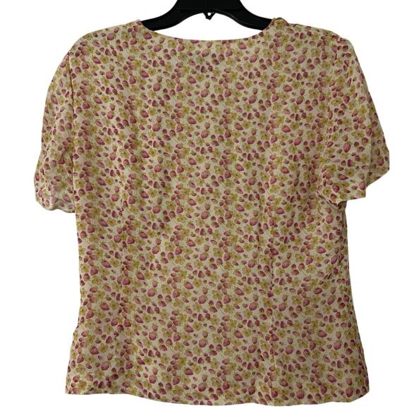 Cynthia Howie Silk Strawberry Novelty Print Ruffle Blouse Whimsical Size 12 - Picture 2 of 10